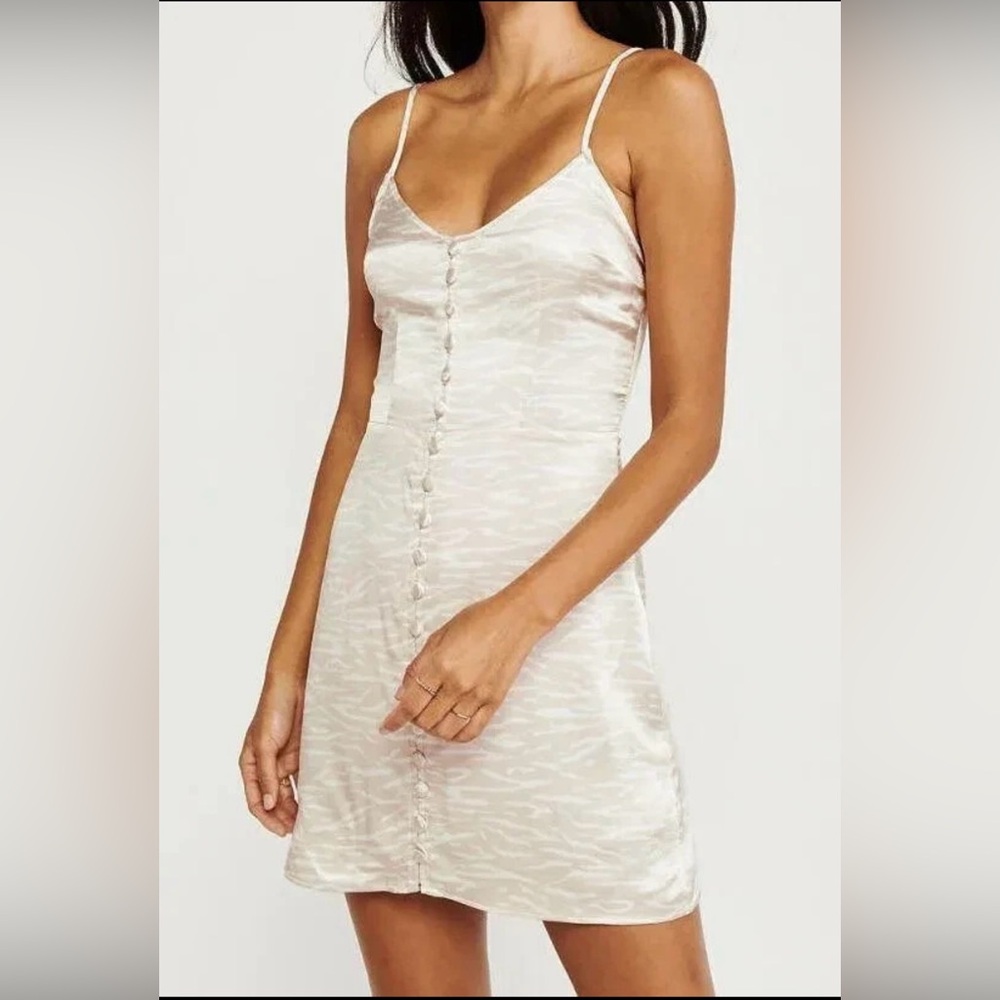 Abercrombie & Fitch Button-Up Mini Satin Slip White and Beige Zebra Dress SZ XS